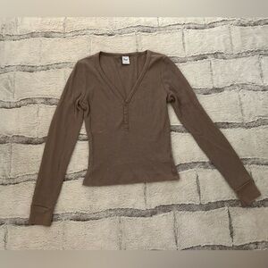 Brown Long Sleeve Henley Top
